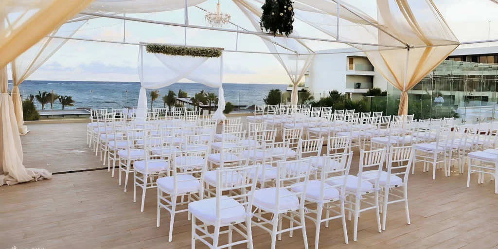 Sky Wedding covered terrace ceremony at Breathless Riviera Cancun