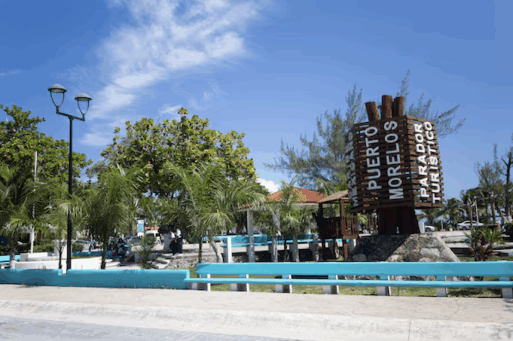 Puerto Morelos Town Square sign near Breathless Riviera Cancun in downtown Puerto Morelos