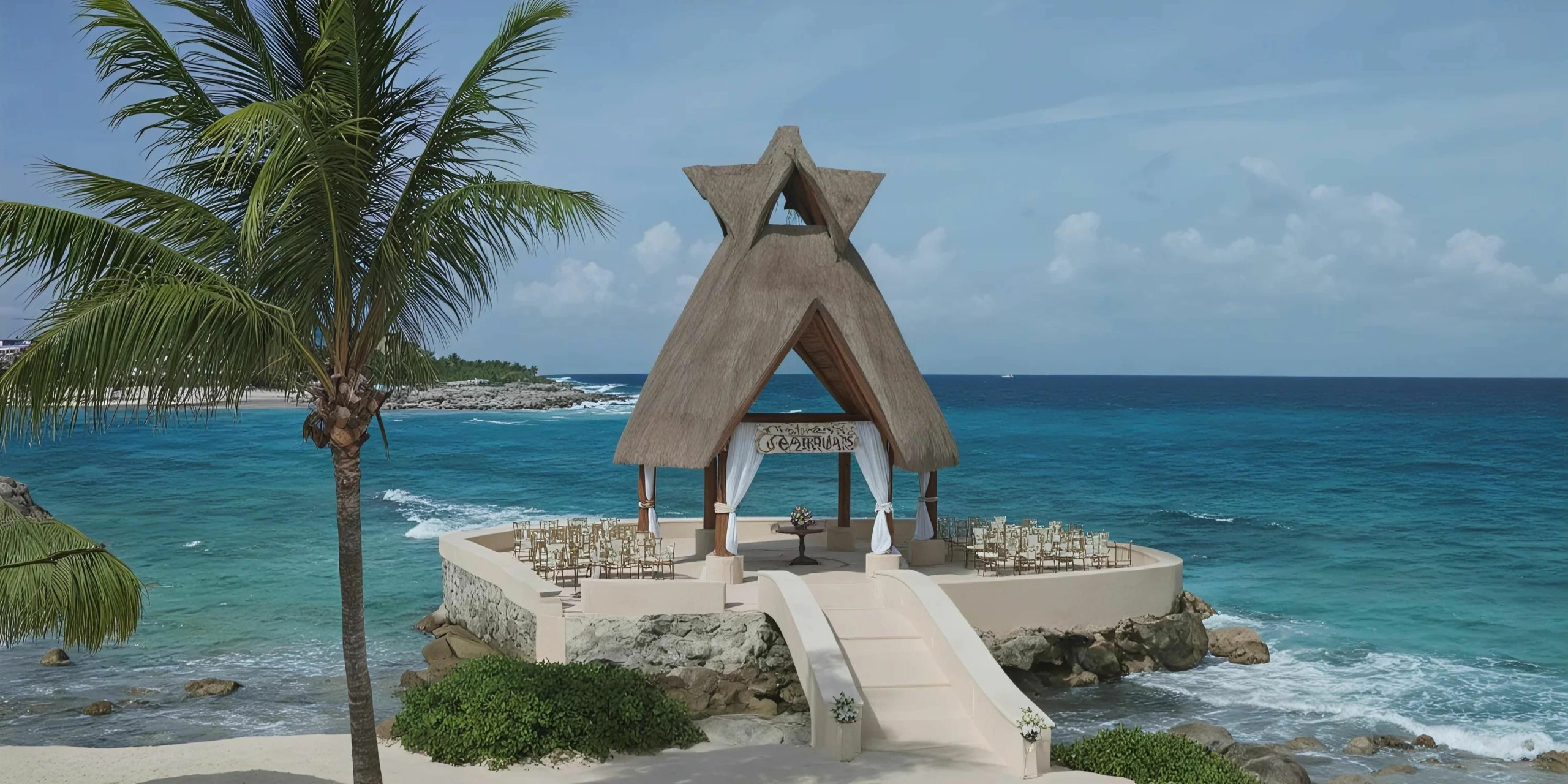 Oceanfront gazebo wedding ceremony setup at Dreams Aventuras Riviera Maya