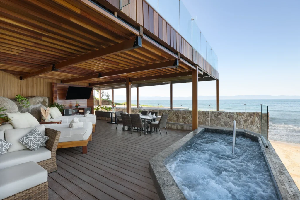 Private cabana with hot tub overlooking the ocean at Dreams Bahia Mita.