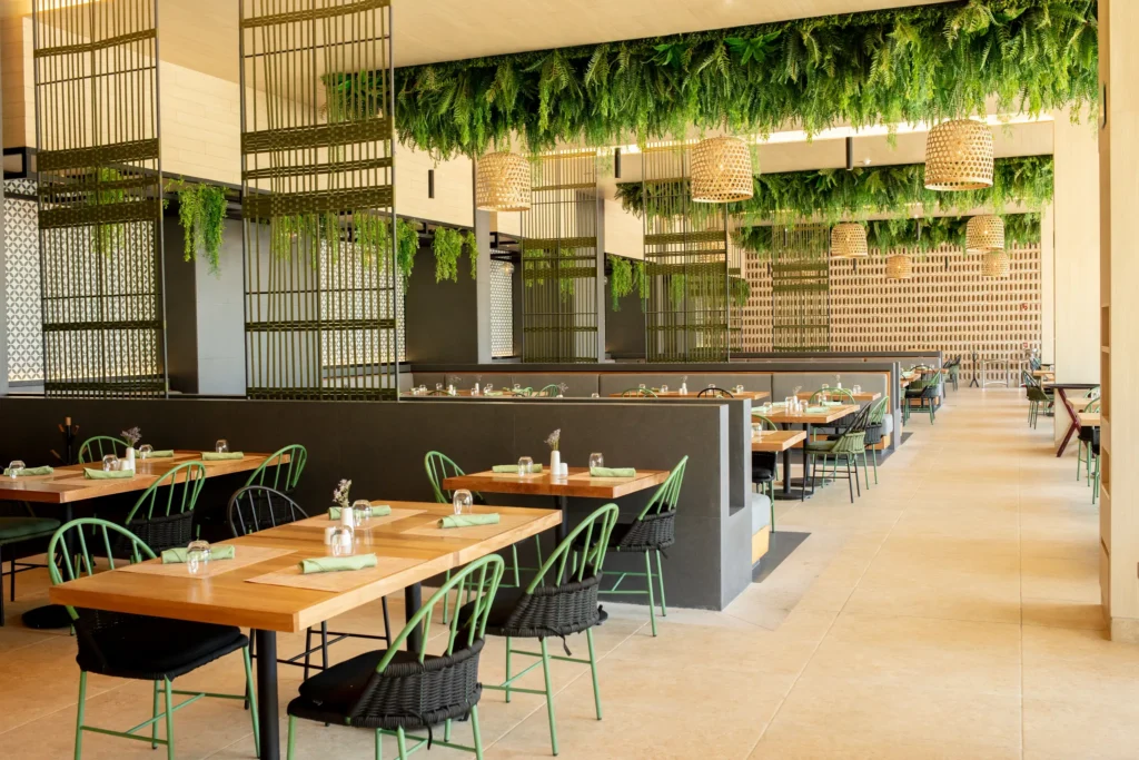 World Café at Dreams Bahia Mita Surf & Spa Resort featuring international buffet dining, live cooking stations, and a bright open dining space.