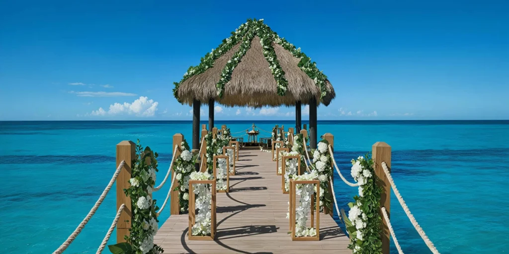 Pier Gazebo wedding venue overlooking the Caribbean Sea at Dreams Dominicus La Romana