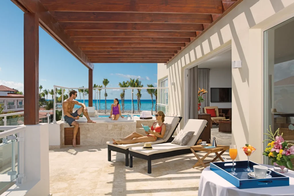 Preferred Club One Bedroom Presidential Suite with king bed and terrace access at Dreams Dominicus La Romana.