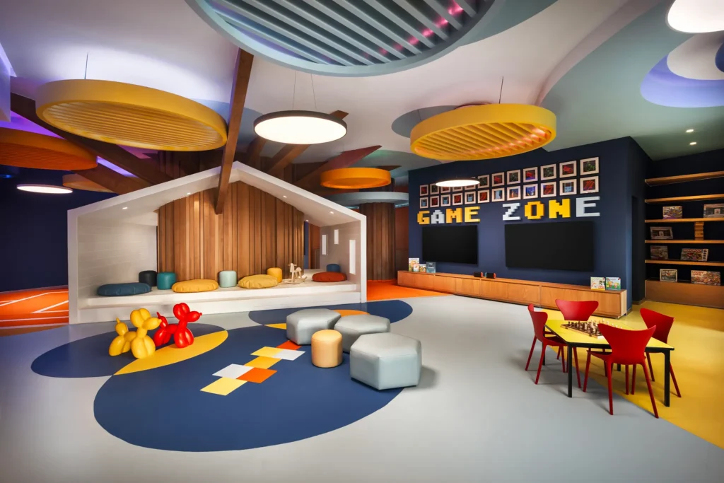 Bright and playful Explorer’s Club kids area with games and activities at Dreams Estrella del Mar Mazatlan Golf & Spa Resort.