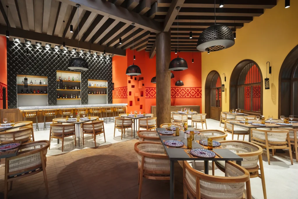 El Patio Mexican restaurant at Dreams Estrella del Mar Mazatlan featuring colorful décor, authentic Mexican cuisine, and a stylish hacienda-inspired dining space.