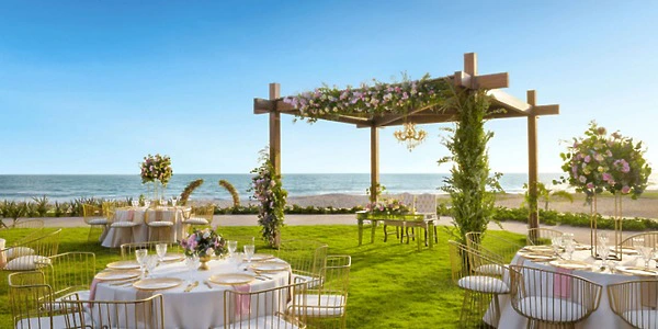 Gazebo Garden wedding reception setup overlooking the ocean at Dreams Estrella del Mar Mazatlan