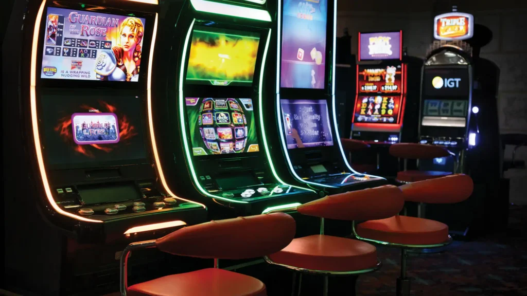 Modern slot machines inside the casino at Dreams La Romana Resort & Spa offering evening entertainment for guests.