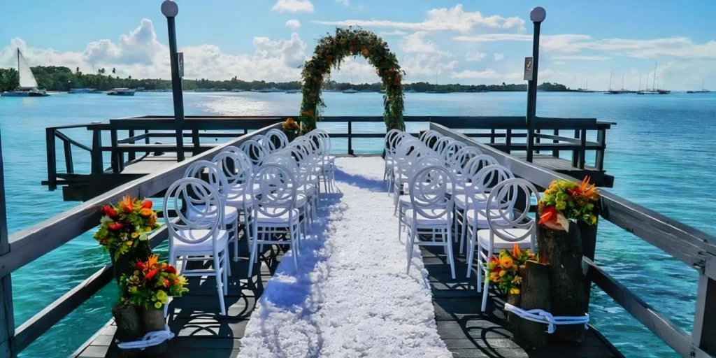 Oceanfront pier wedding venue at Dreams La Romana Resort & Spa Oceanfront pier wedding venue at Dreams La Romana Resort & Spa