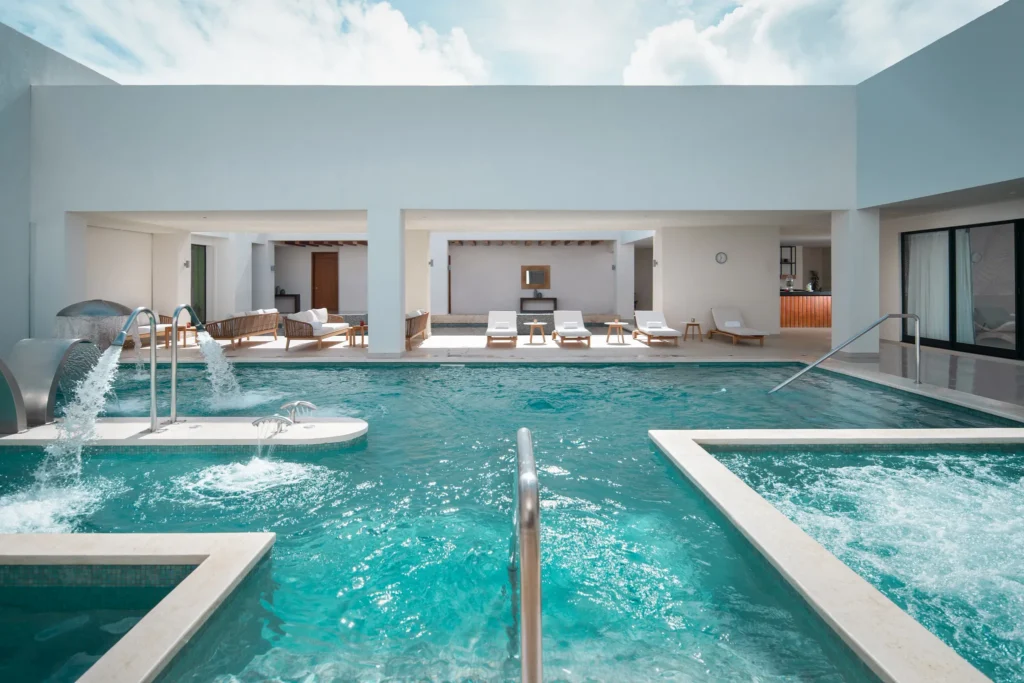 Hydrotherapy spa pool with whirlpool features at Dreams Macao Beach Punta Cana Resort.