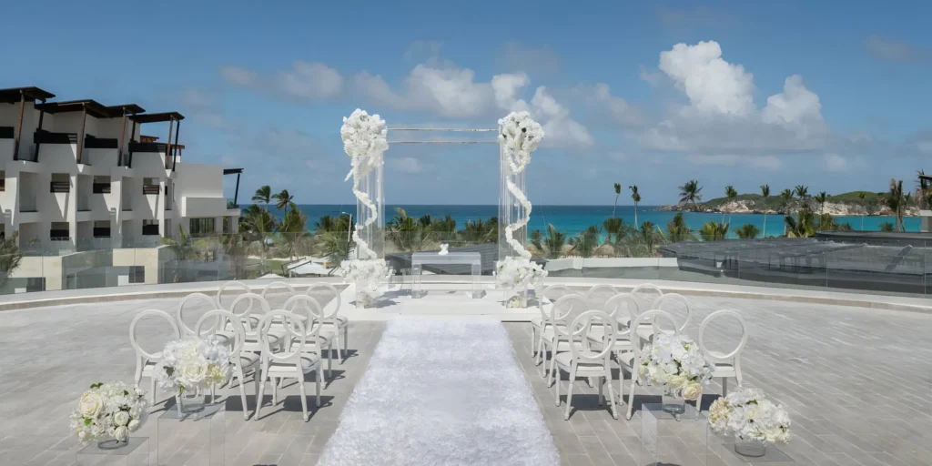 Macao Beach Right Side Venue prepared for beachfront weddings at Dreams Macao Beach Punta Cana