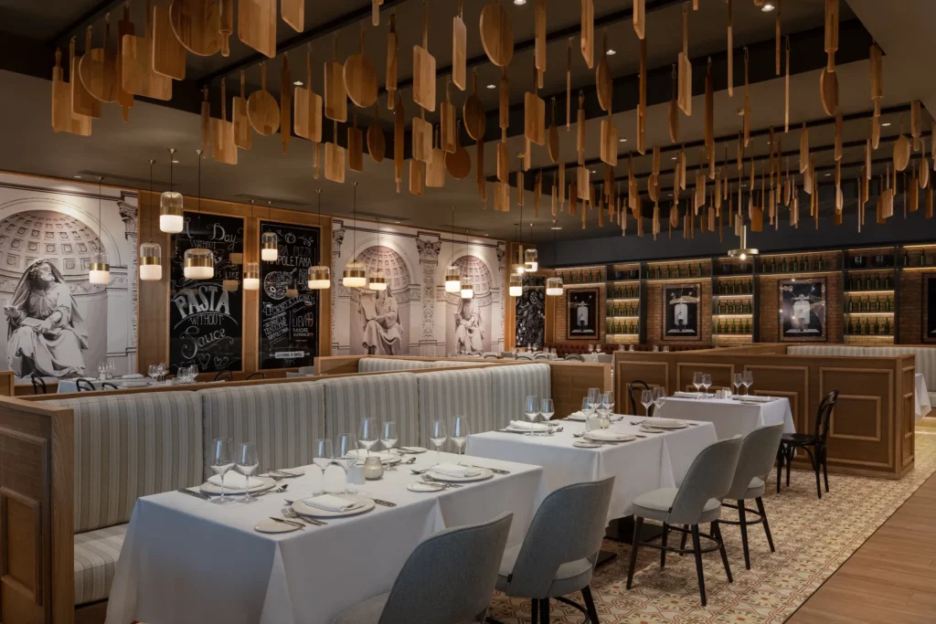 Portofino restaurant at Dreams Macao Beach Punta Cana featuring elegant Italian dining, warm décor, and romantic resort ambiance.