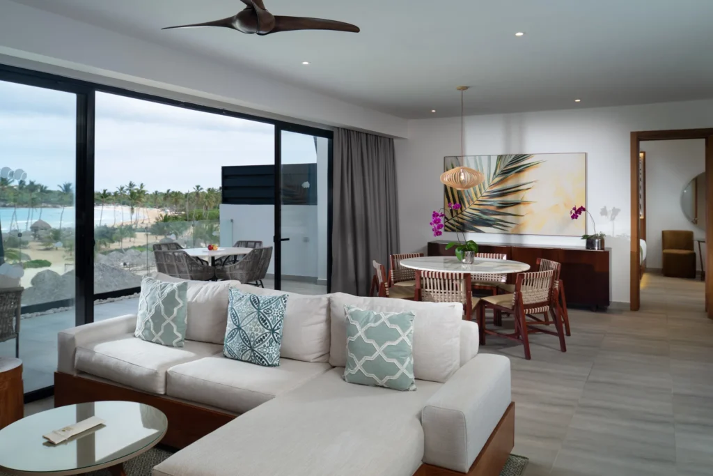Preferred Club Presidential Suite rooftop living and dining area at Dreams Macao Beach Punta Cana.