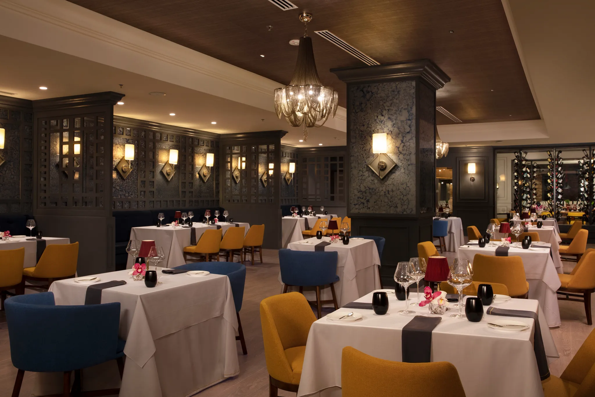 Bordeaux French restaurant at Dreams Natura Resort & Spa featuring an elegant dining room, romantic ambiance, and gourmet French cuisine.