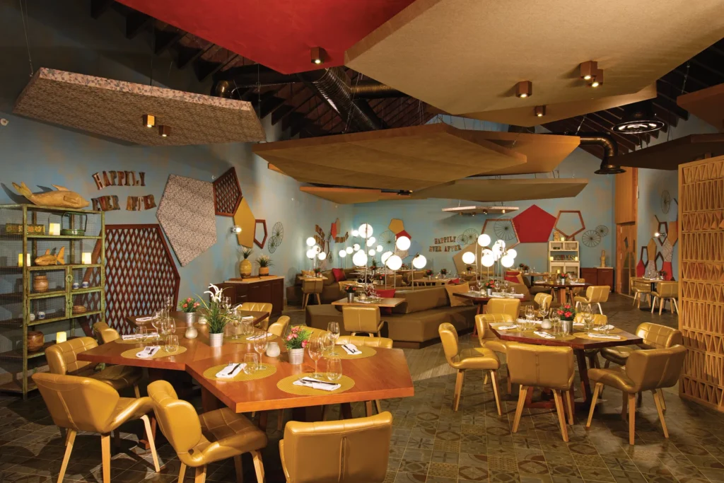 Cin Cin Mediterranean restaurant at Dreams Onyx Resort & Spa featuring elegant dining, Mediterranean-inspired dishes, and a warm contemporary ambiance.