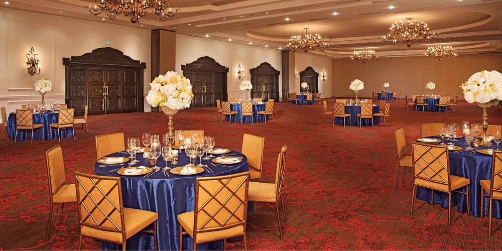 Elegant ballroom wedding reception setup at Dreams Playa Bonita Panama