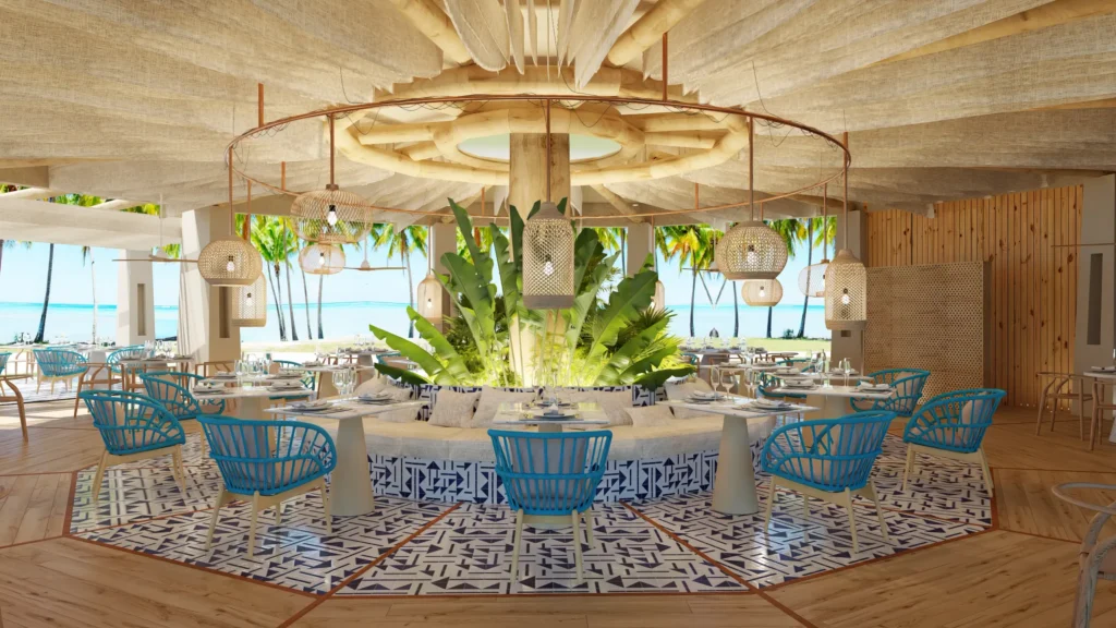 Bluewater Grill at Dreams Playa Esmeralda Resort & Spa featuring upscale seaside dining, grilled specialties, and elegant coastal ambiance.