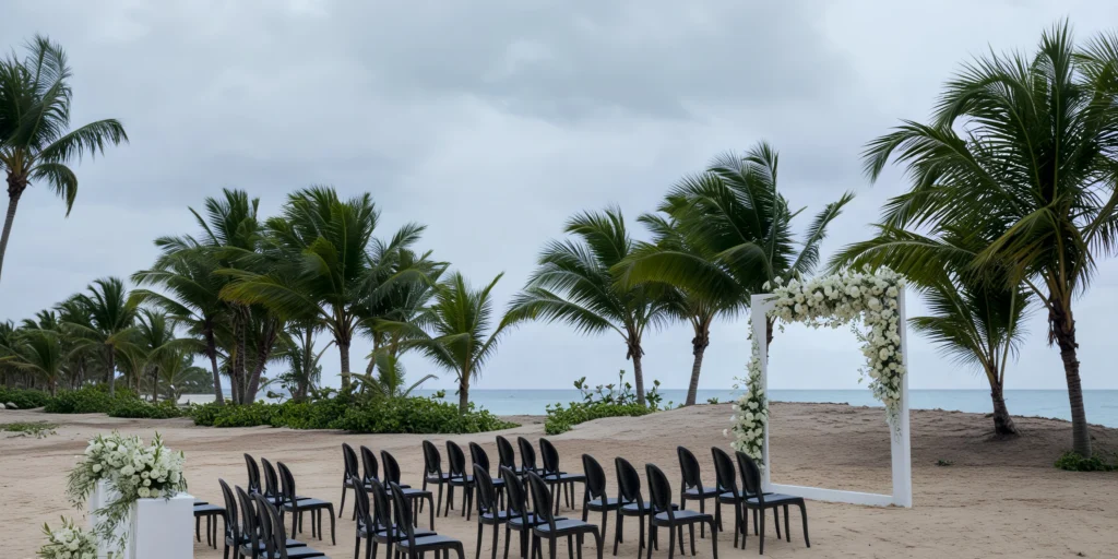 Main Beach wedding ceremony setup at Dreams Playa Esmeralda Resort & Spa