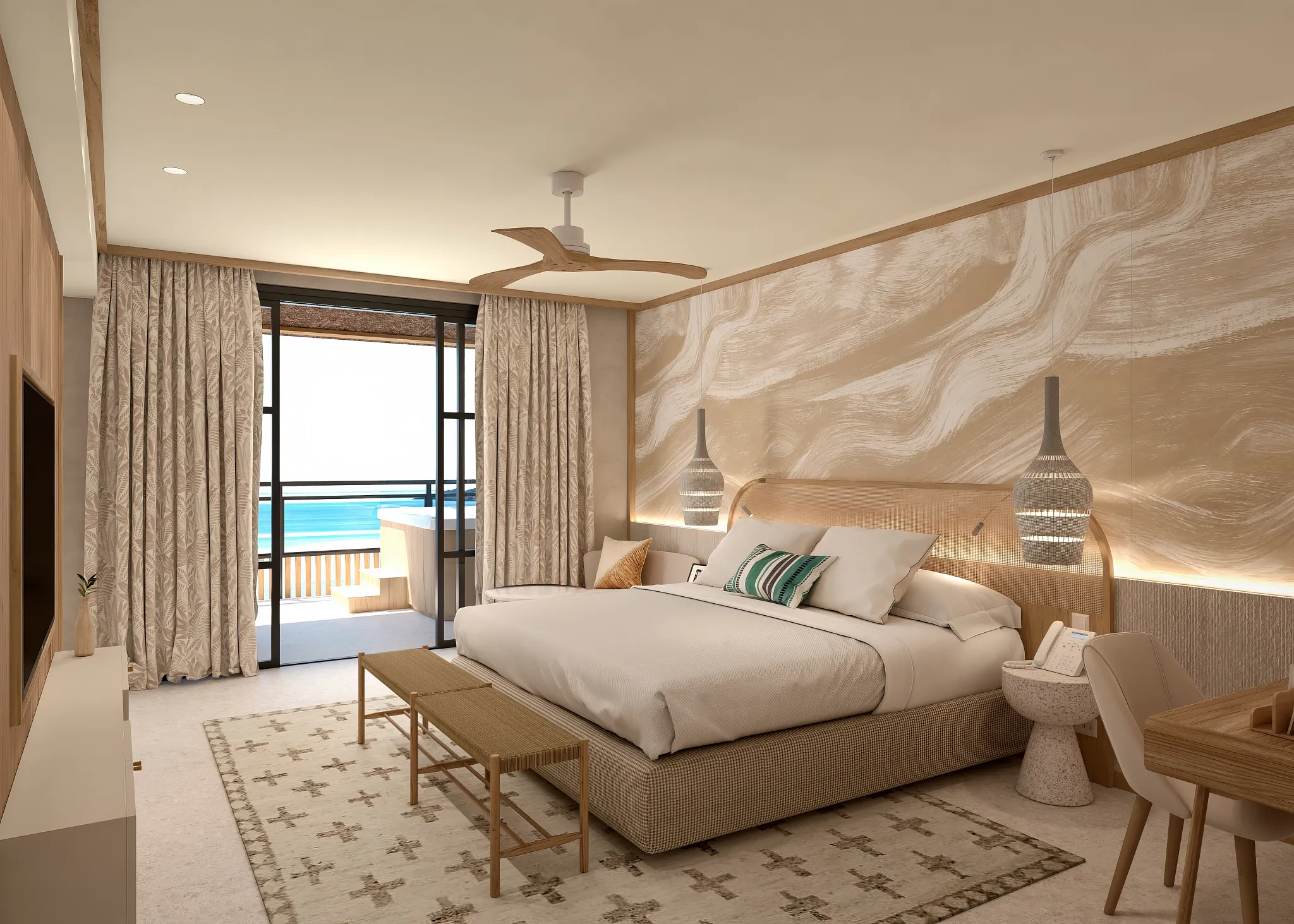 Preferred Club Master Suite Ocean Front with king bed and spacious oceanfront terrace at Dreams Playa Esmeralda Resort & Spa.