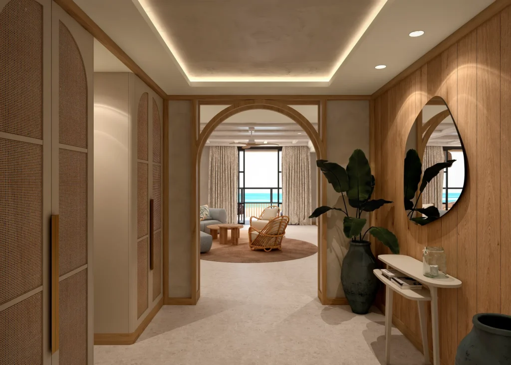 Entrance hallway of the Preferred Club Presidential Ocean Front suite at Dreams Playa Esmeralda Resort & Spa.
