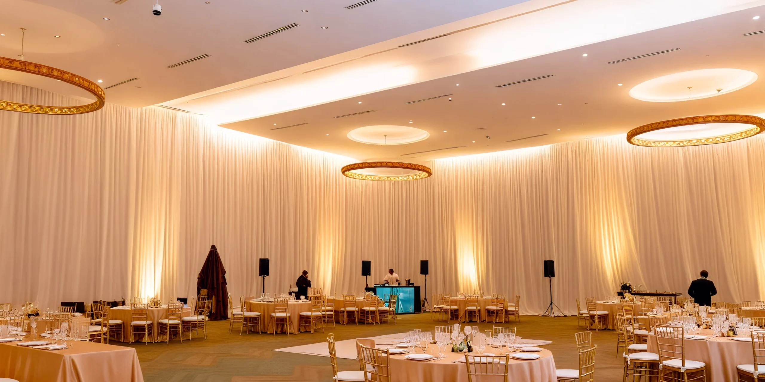 Elegant ballroom wedding banquet setup at Dreams Playa Mujeres Golf and Spa Resort