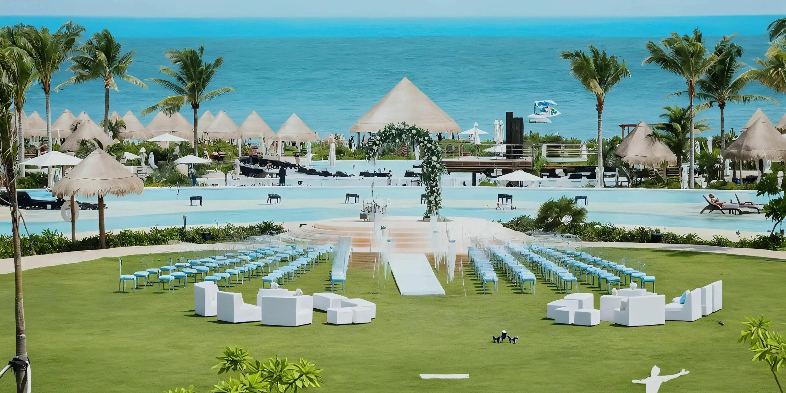 Platform in Central Garden wedding venue at Dreams Playa Mujeres with elevated ceremony setup