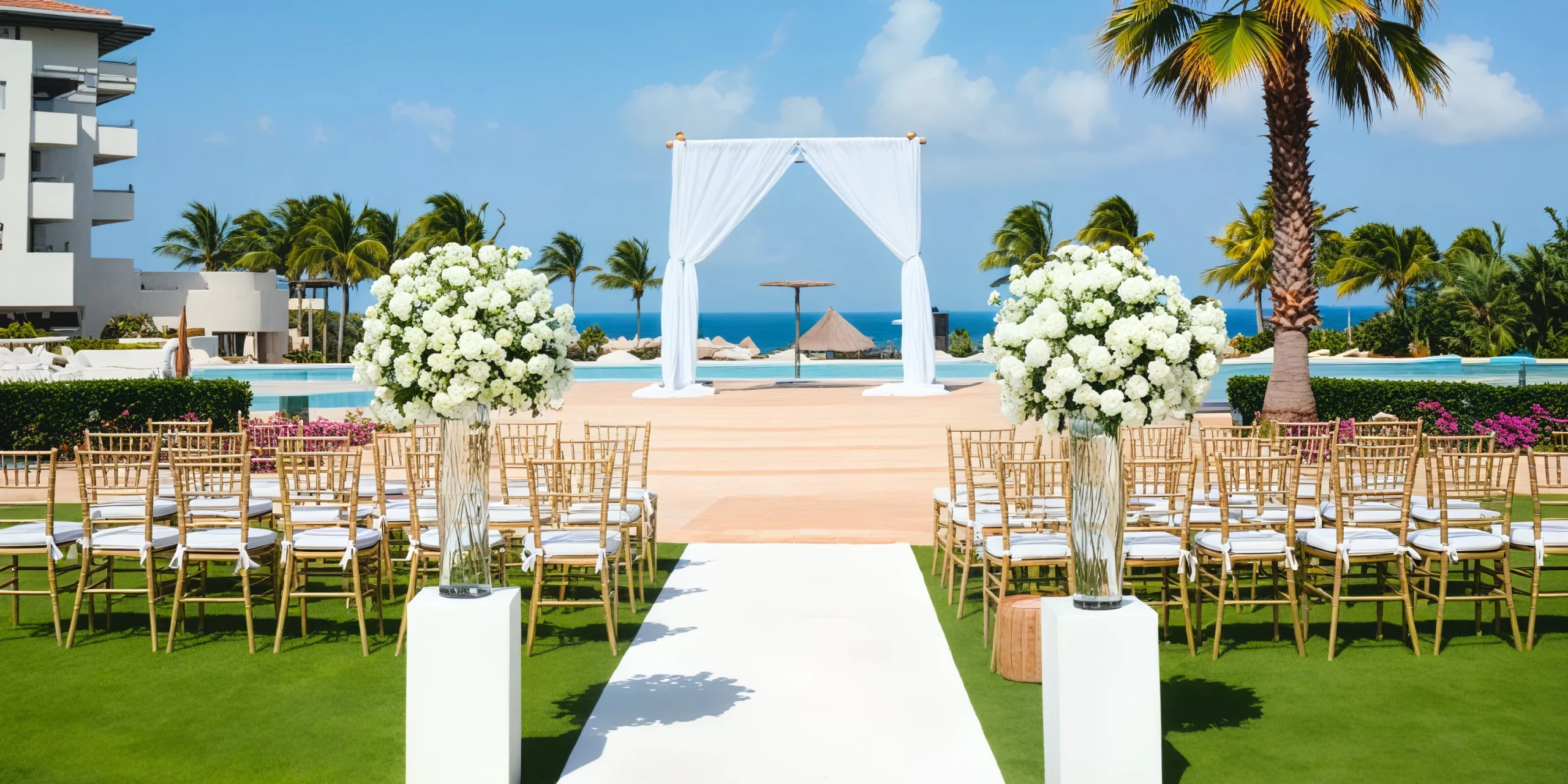 Central Garden wedding venue at Dreams Playa Mujeres surrounded by tropical landscaping