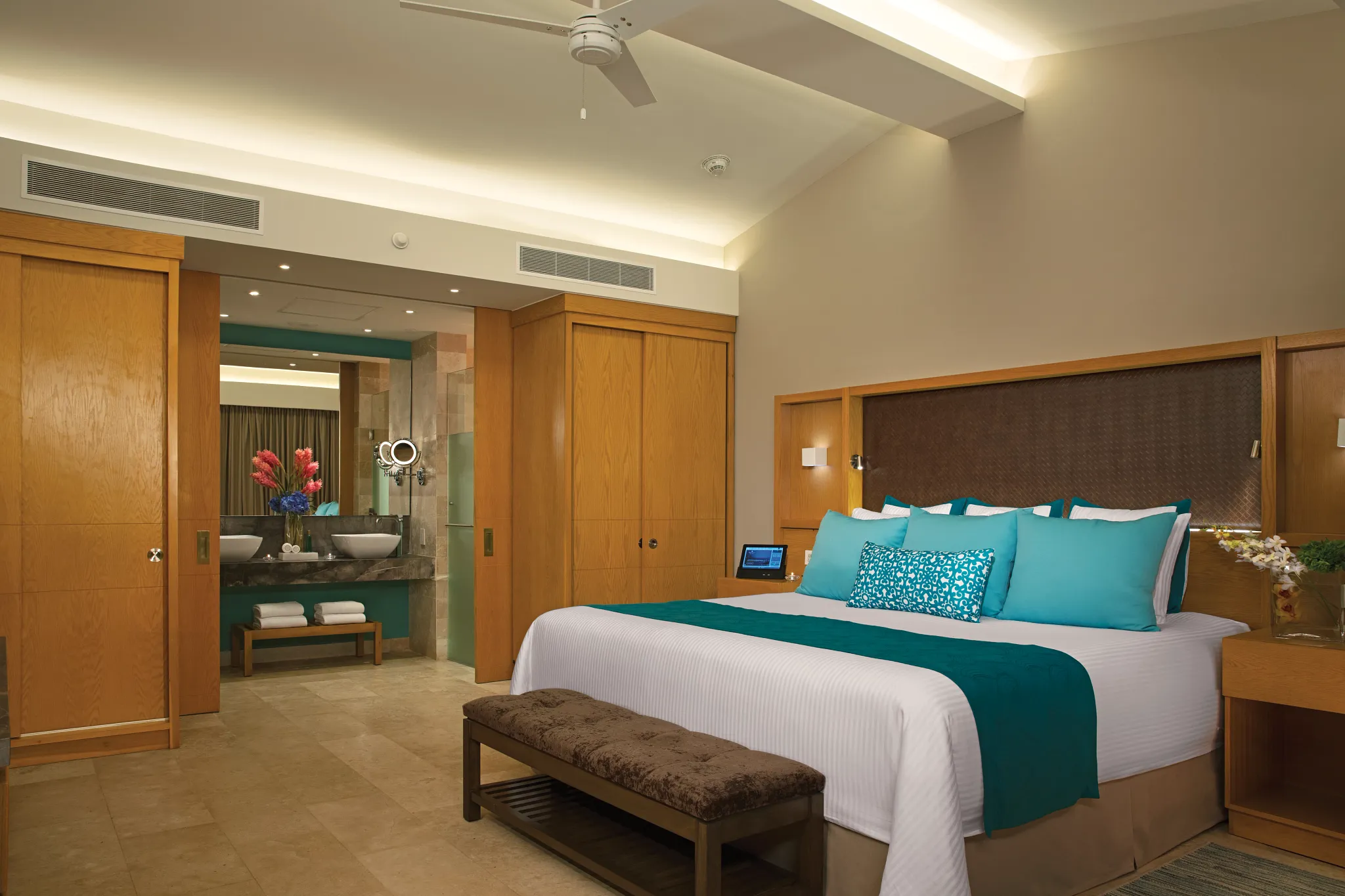 Preferred Club Two-Bedroom Villa king bedroom at Dreams Playa Mujeres with spacious layout and luxury resort finishes.