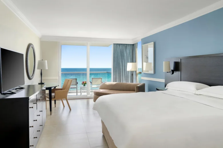 Oceanfront View king room with private balcony overlooking the Caribbean Sea at Dreams Rose Hall Resort & Spa.