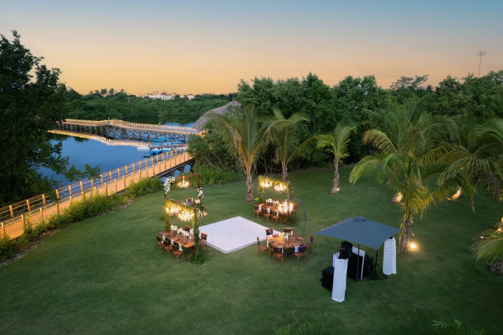 Preferred garden wedding venue with tropical landscaping at Dreams Royal Beach Punta Cana