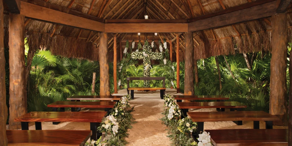 Catholic Chapel venue prepared for wedding ceremonies at Dreams Sapphire Resort & Spa