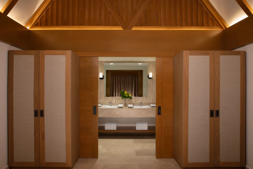 Club Two-Story Villa bathroom with double vanity and premium amenities at Dreams Sapphire Resort & Spa.