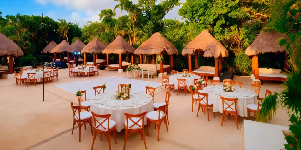 Preferred Pool venue with elegant poolside event setup at Dreams Sapphire Resort & Spa