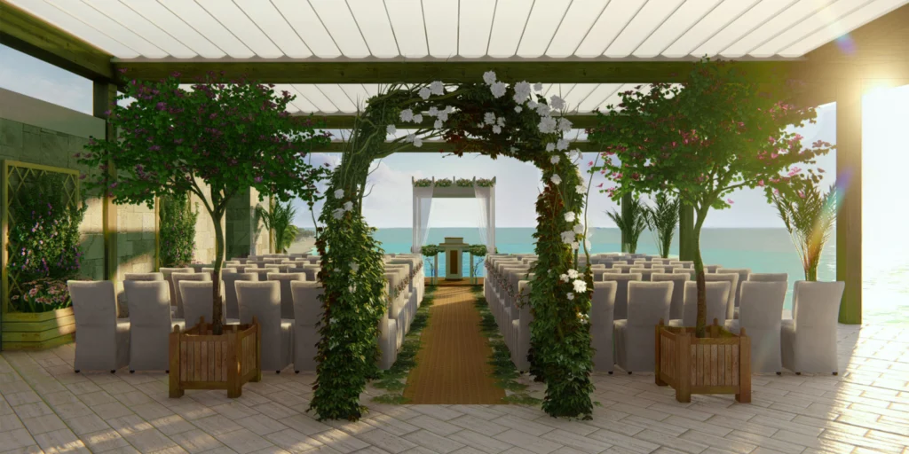 Sky Rooftop venue with panoramic ocean views for weddings at Dreams Sapphire Resort & Spa