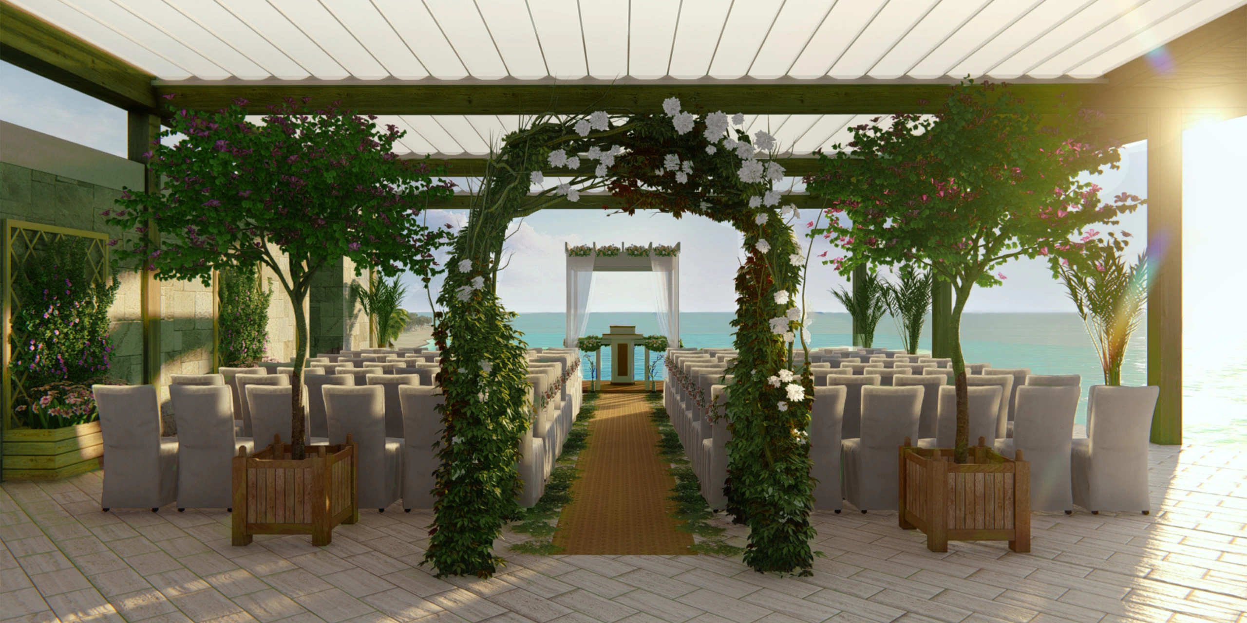 Sky Rooftop venue with panoramic ocean views for weddings at Dreams Sapphire Resort & Spa