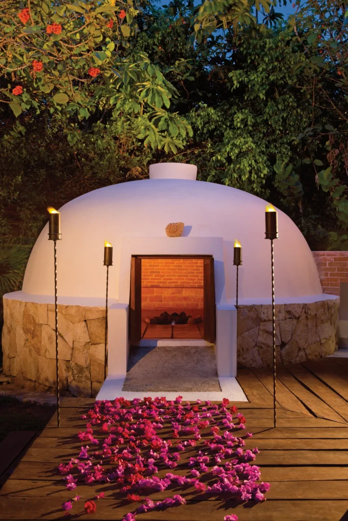Traditional temazcal wellness experience at Dreams Sapphire Resort & Spa featuring an authentic ceremonial steam lodge.