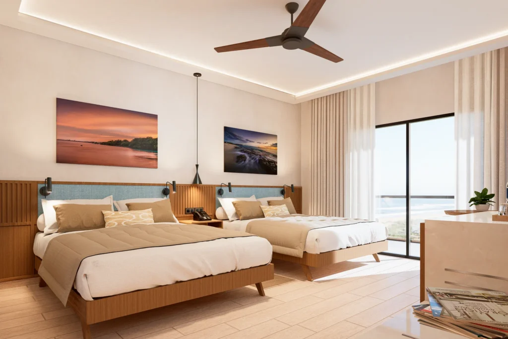 King or double room with two queen beds and private balcony at Hyatt Vivid Punta Cana with garden view.