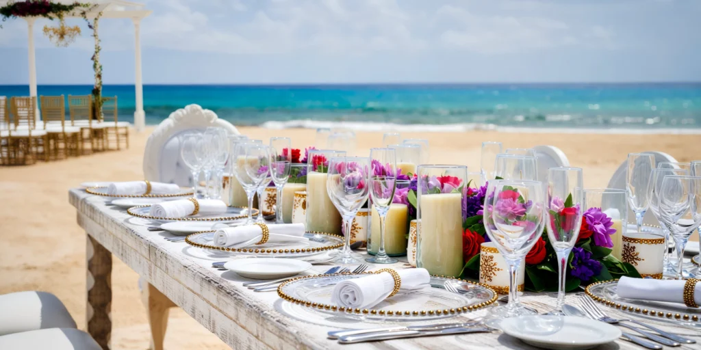 Beach wedding ceremony setup on the white sand beach at Hyatt Zilara Cancun