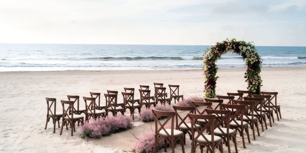 Beach wedding ceremony setup on the white sand beach at Hyatt Zilara Cancun