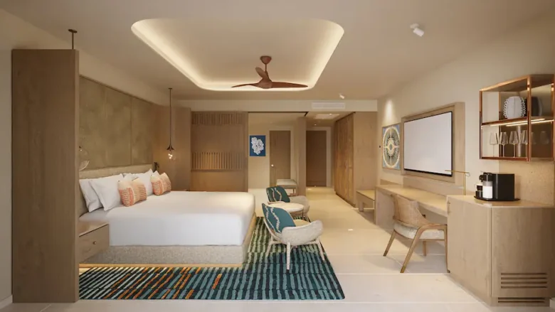 Ocean View Swim Up Suite King with modern furnishings and semi-private pool access at Hyatt Zilara Cancun.