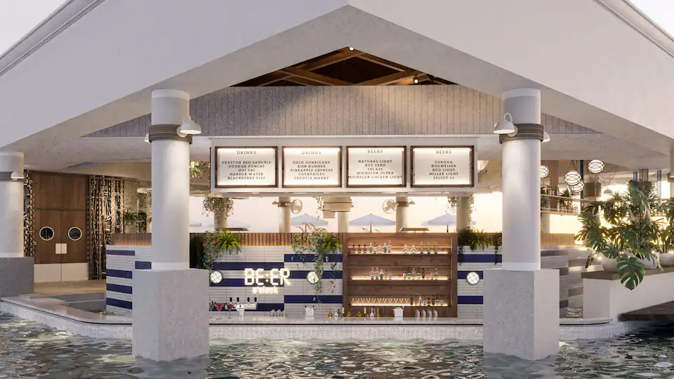 Tides Swim-Up Bar at Hyatt Zilara Cancun featuring tropical cocktails, poolside seating, and relaxing Caribbean resort views.