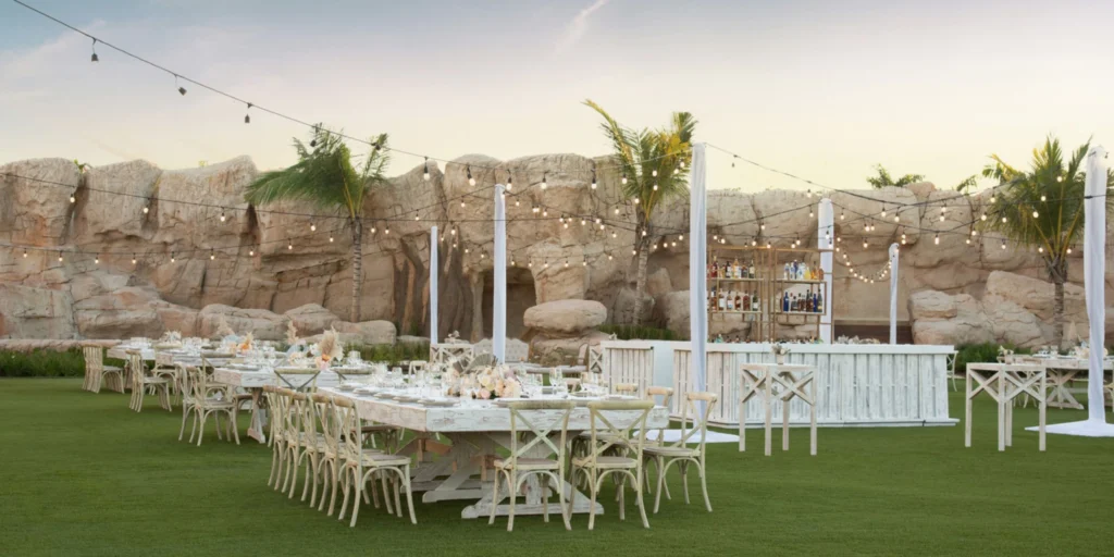 Waves Lawn outdoor wedding reception setup at Hyatt Zilara Cap Cana