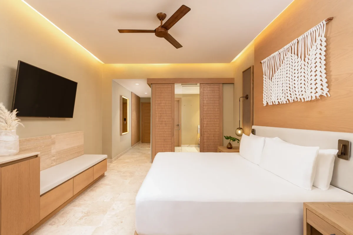 Club Level Junior Suite Oceanfront Private Pool King interior with modern design at Hyatt Zilara Riviera Maya.