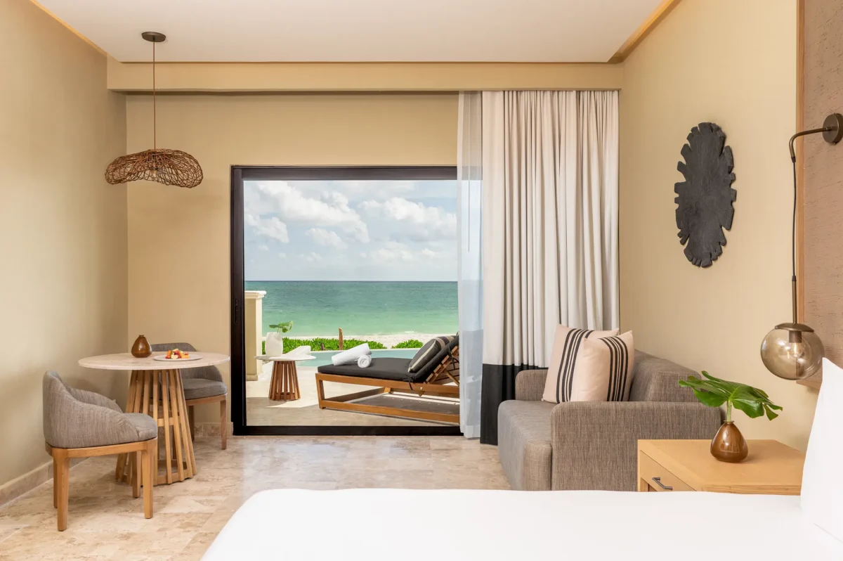 Club Level Junior Suite Oceanfront Swim Out King with terrace and ocean view at Hyatt Zilara Riviera Maya.