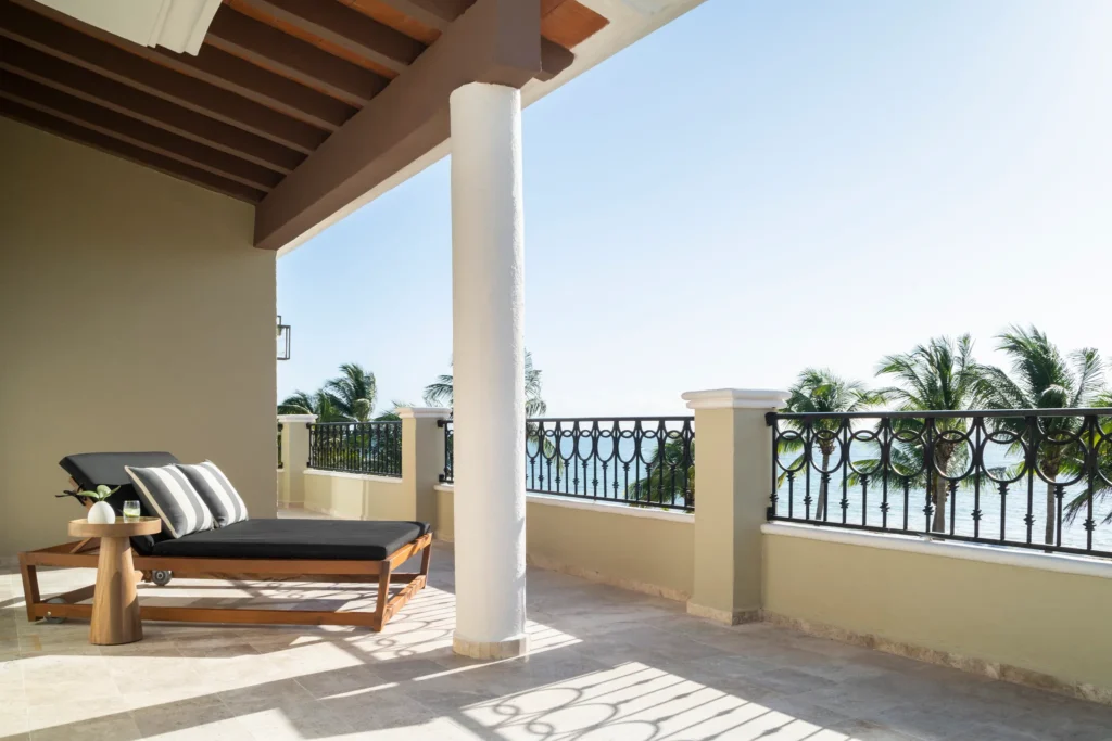 Club Level Presidential Suite King oceanfront terrace with lounge chair and sea view at Hyatt Zilara Riviera Maya.