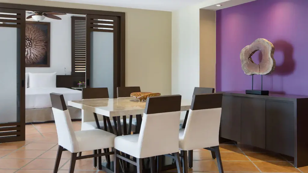 Club One Bedroom Master Suite dining room with table for six at Hyatt Ziva Los Cabos.