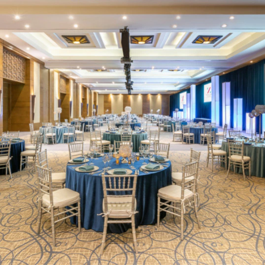 Elegant ballroom event space set for a banquet at Hyatt Ziva Los Cabos.