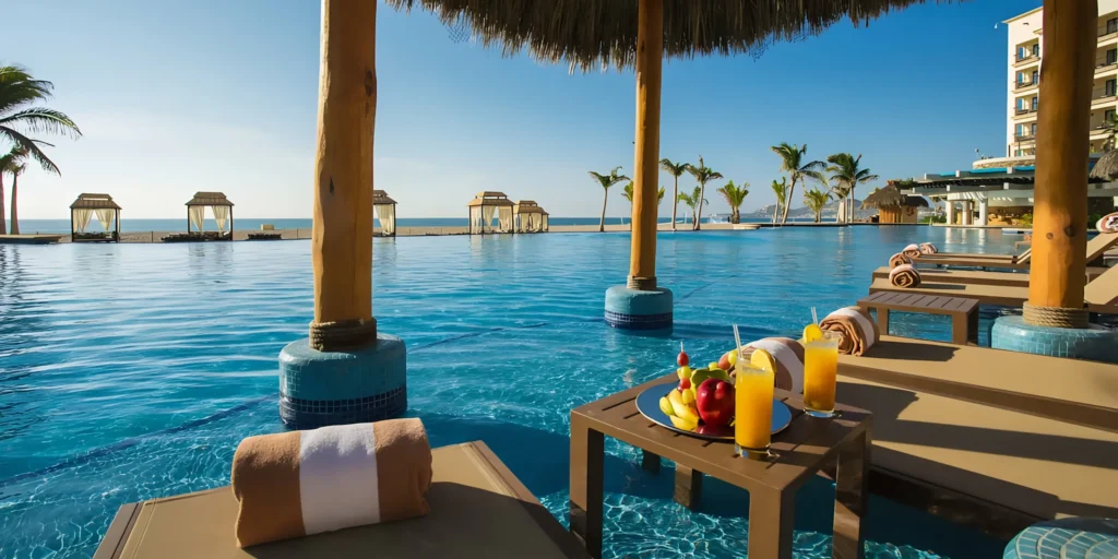 Oceanfront infinity pool with cabanas at Hyatt Ziva Los Cabos.