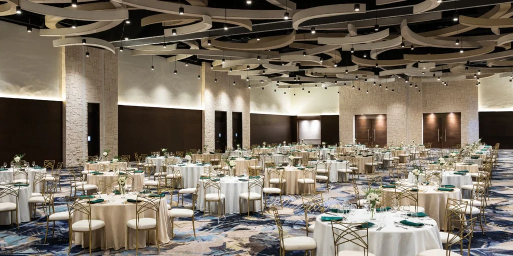 Elegant Ballroom venue prepared for wedding receptions and special events at Hyatt Ziva Cap Cana