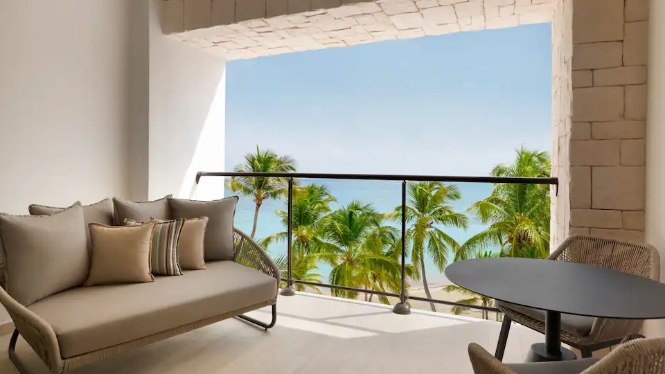 Club Oceanfront Junior Suite Double balcony with panoramic ocean views at Hyatt Ziva Cap Cana.