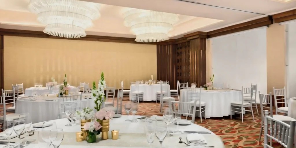 Grand ballroom wedding reception setup at Hyatt Ziva Puerto Vallarta